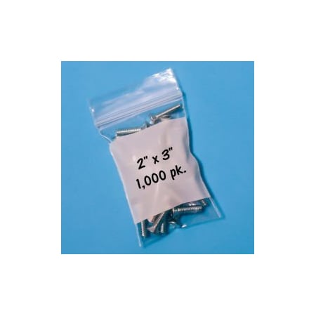 Rd Plastics Co Reclosable Poly Bags W/ Write On Label, 2"W x 3"L, 2 Mil, Clear, 1000/Pack B11